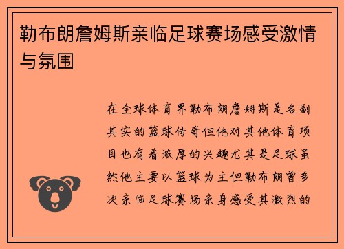 勒布朗詹姆斯亲临足球赛场感受激情与氛围